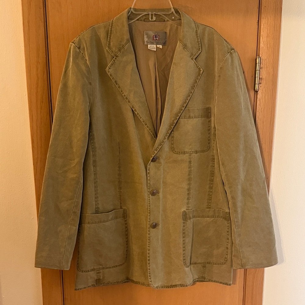 The Territory Ahead Men’s Silk Cotton Three Button Blazer Jacket Tan Size Medium
